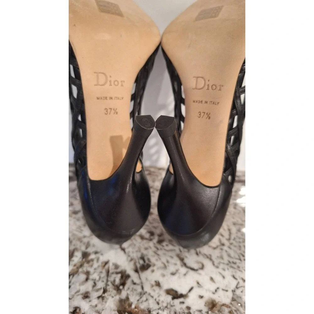 Christian‎ Dior Women's Stiletto Open  Toe Black Leather  New Size 37.5 - Picture 7 of 9